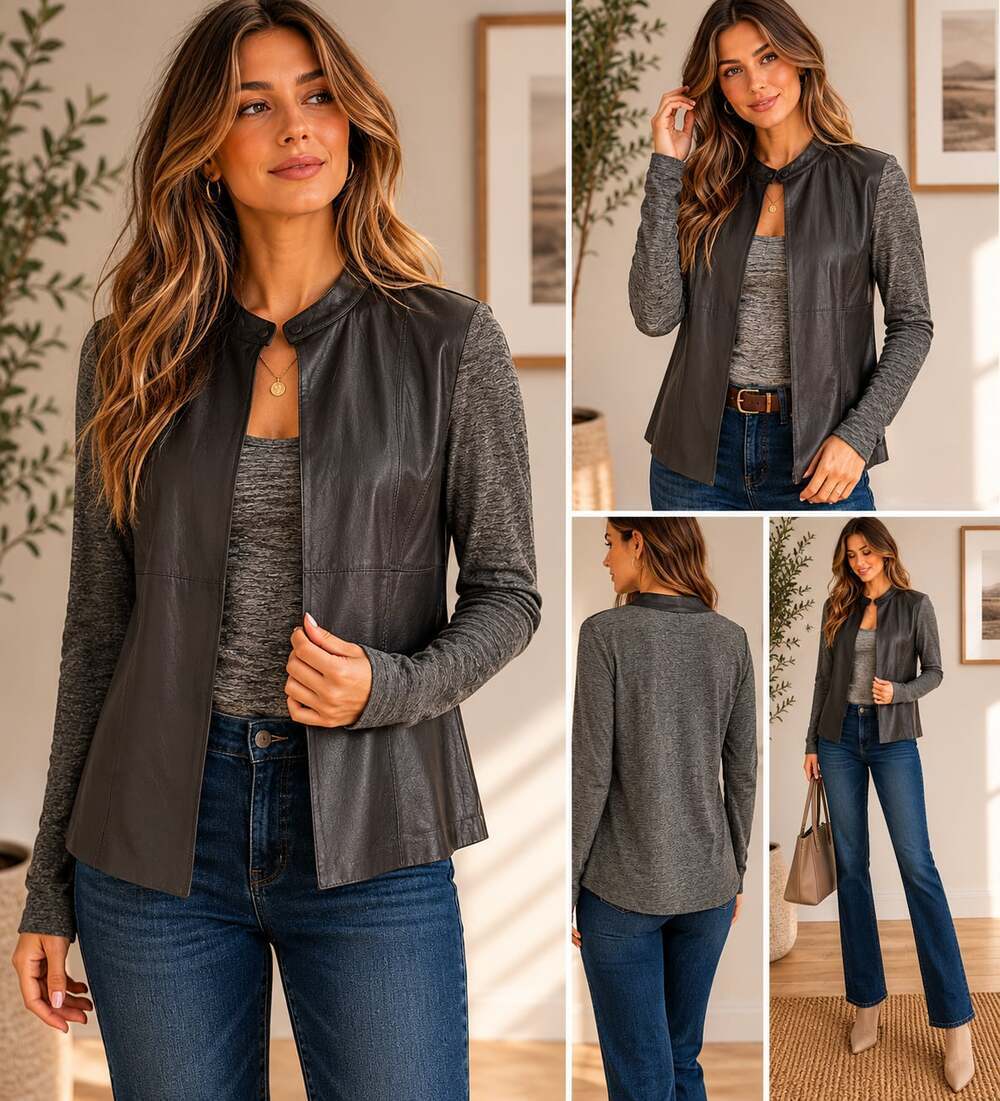 Majestic Filatures Paris Leather Linen Silk Cashmere Jacket Cardigan Sz 1